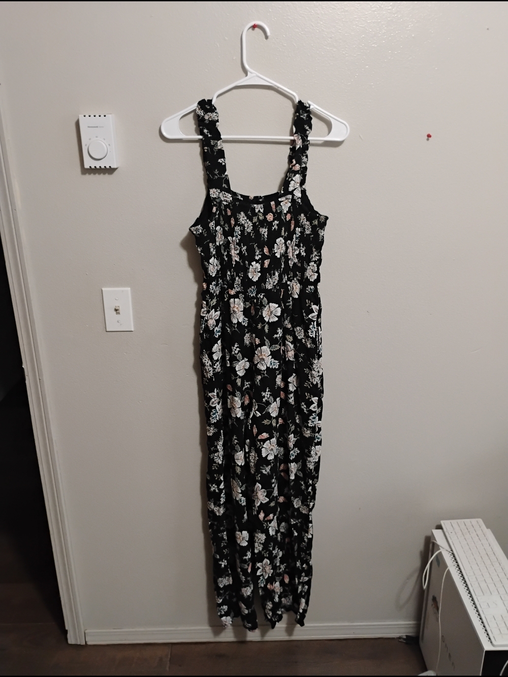 Black Floral Maxi Dress with Ruffled Straps